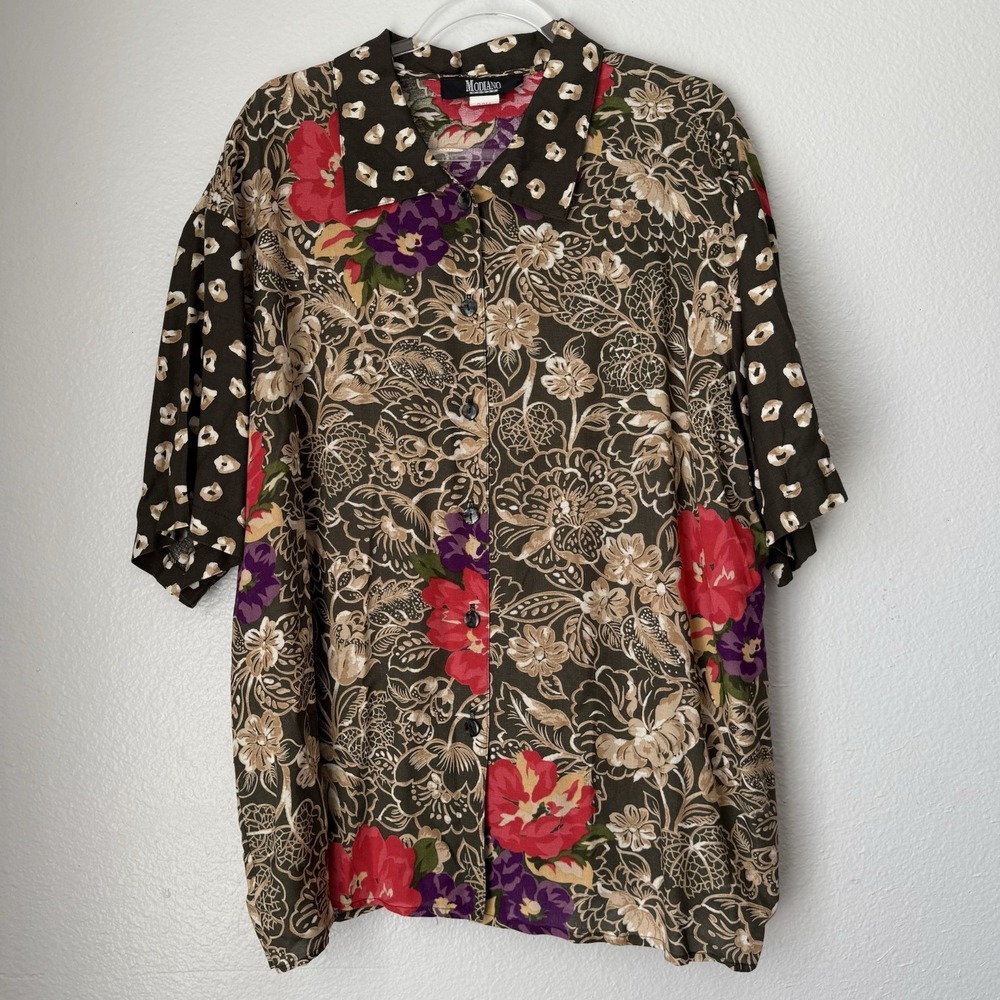 Vintage Modiano button Up Short Sleeve 22W Top Floral Forest Core Globin Core